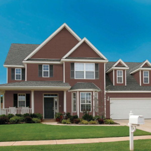 an image of a residential home with perfection shake cedar look shingle from kaycan in siding colour mahogany