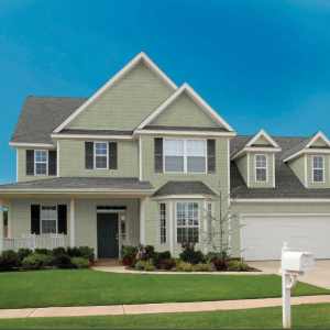 An Image showing our Perfection Shake Shingle Siding from Kaycan in Willow Green Siding colour