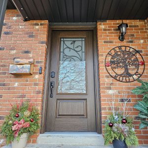 Beautiful Mahogany Woodgrain Fibreglass Door with Brella Fusion Privacy Window