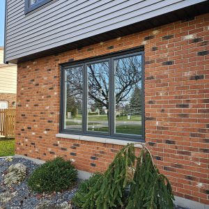 Replacement Bay Windows with Iron Ore Exterior Vinyl Colour Installed by Aurora Exteriors Inc.